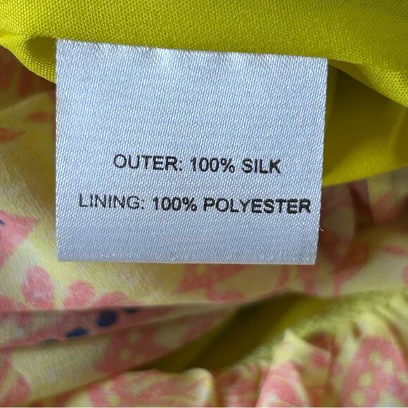 Saloni Pippa Silk Midi Dress Georgette Jungle Yellow Ruffle Citrus Floral NWT 6 - Picture 8 of 16